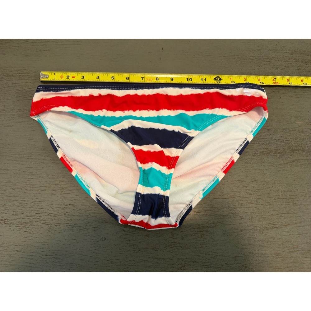 Catalina Womens Striped Bikini Bottom Red Navy Blue Turquoise Size Medium 8-10
